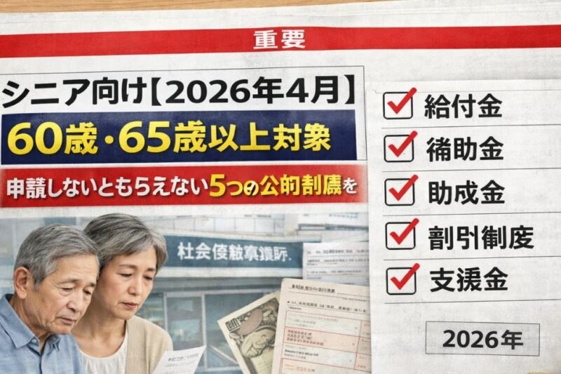 シニア向け【2026年4月】60歳・65歳以上対象｜申請しないともらえない5つの公的制度を解説